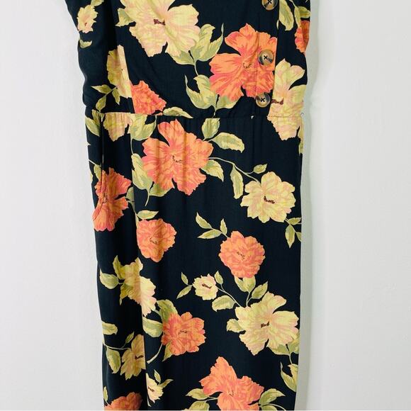 Vintage black cream pink floral cottagecore button midi dress medium - Picture 3 of 9